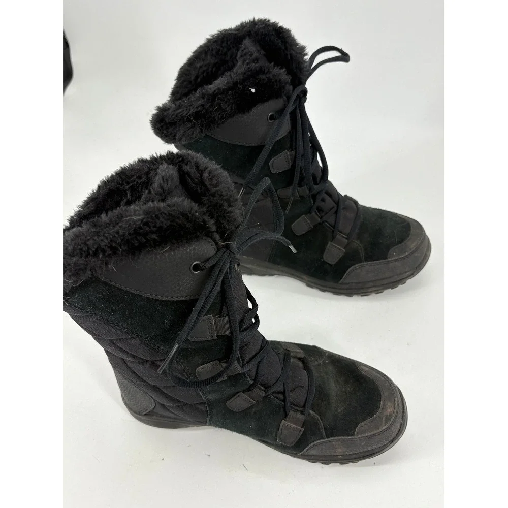 Columbia Minx Mid II Womens Size 7 Wide Winter Boots Black‎ Waterproof Faux Fur
